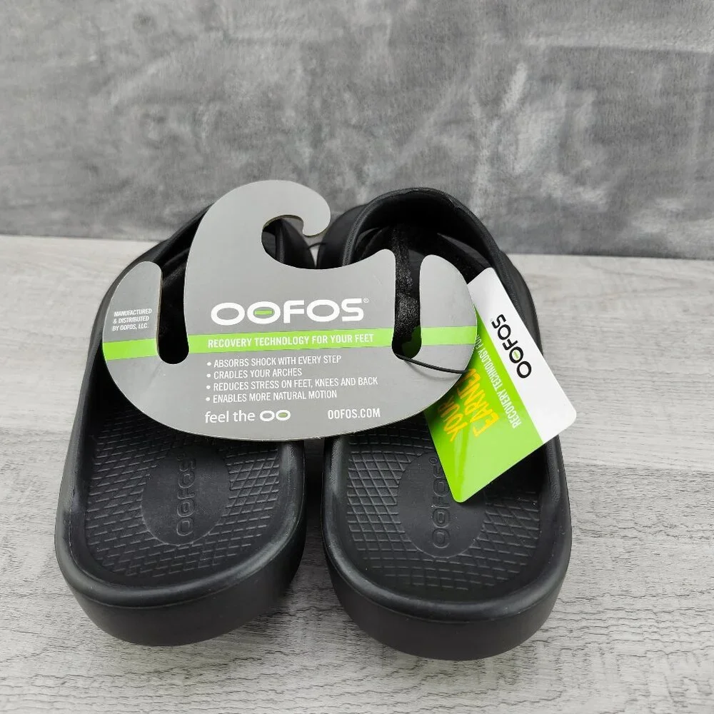 OOFOS OOAHH Slide Impact Absorption Recovery Sandals, Size W10/M8 Black New - Picture 2 of 14